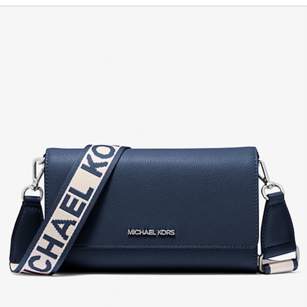 Michael Kors Dark Blue Crossbody Bag with Logo Strap